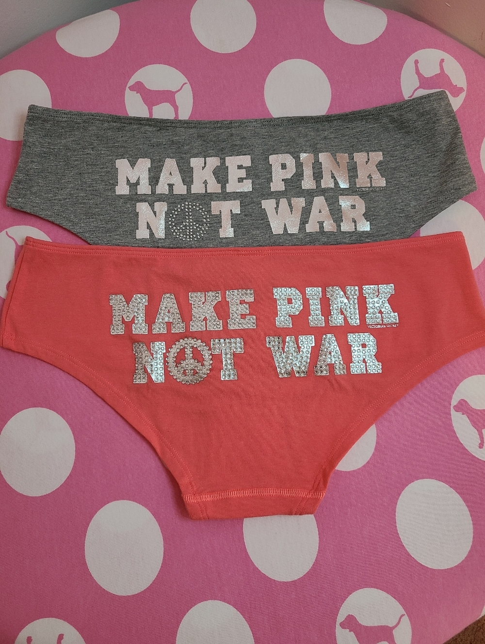 Rare VTG VS PINK 2pk Graphic Cotton Bling Extra Low Rise Hipster Panties Sm